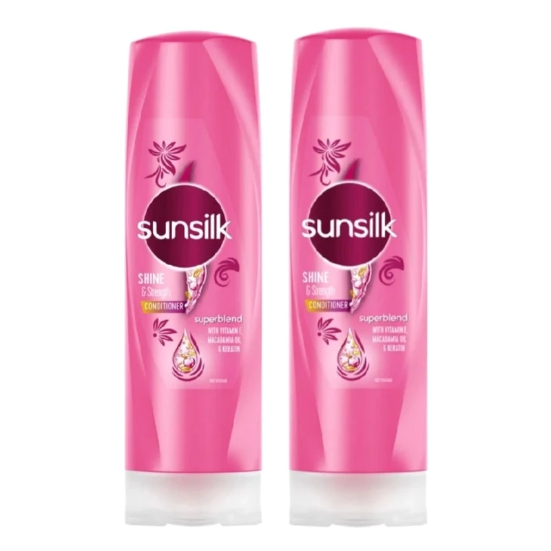 نرم‌کننده مو مدل  سان سیلک مدل Shine and Strength حجم 350 میلی‌لیتر مجموعه دو عددی