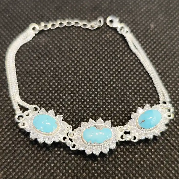 دستبند نقره زنانه مدل سنگ فیروزه نیشابور کد 748