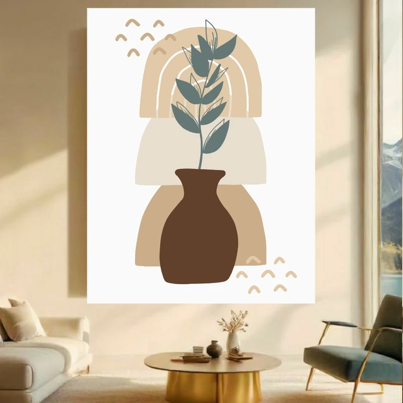 پوستر پارچه ای طرح مخمل نقاشی انتزاعی گل و گلدان کد BK23273