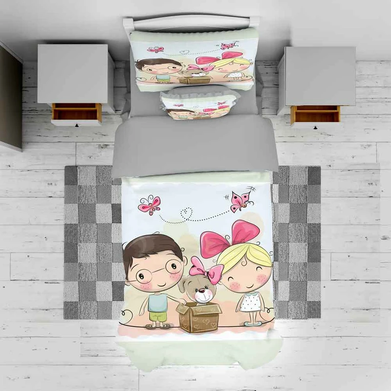 سرویس روتختی مدل دختر و پسر کارتونی TXY829 تک نفره 5 تکه