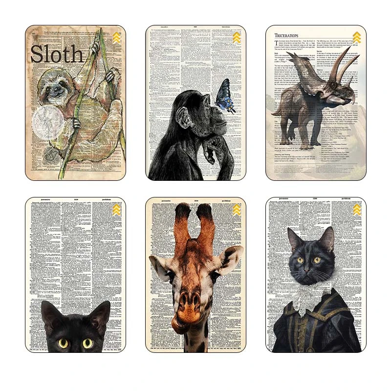 استیکر کارت مدل سام نگار طرح روزنامه وینتج حیوانات Vintage Newspaper Animals کد SP1557 مجموعه 6 عددی