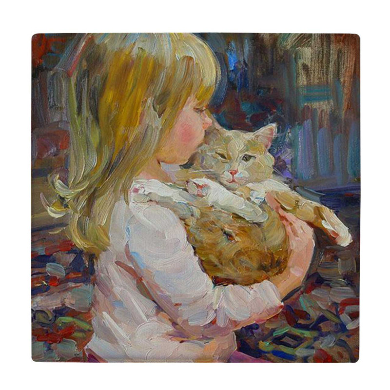  زیر لیوانی طرح نقاشی دختر بچه و گربه کد 6227454_5770