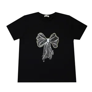 تی‌شرت آستین کوتاه زنانه مدل نگین دار طرح پاپیون کد PN