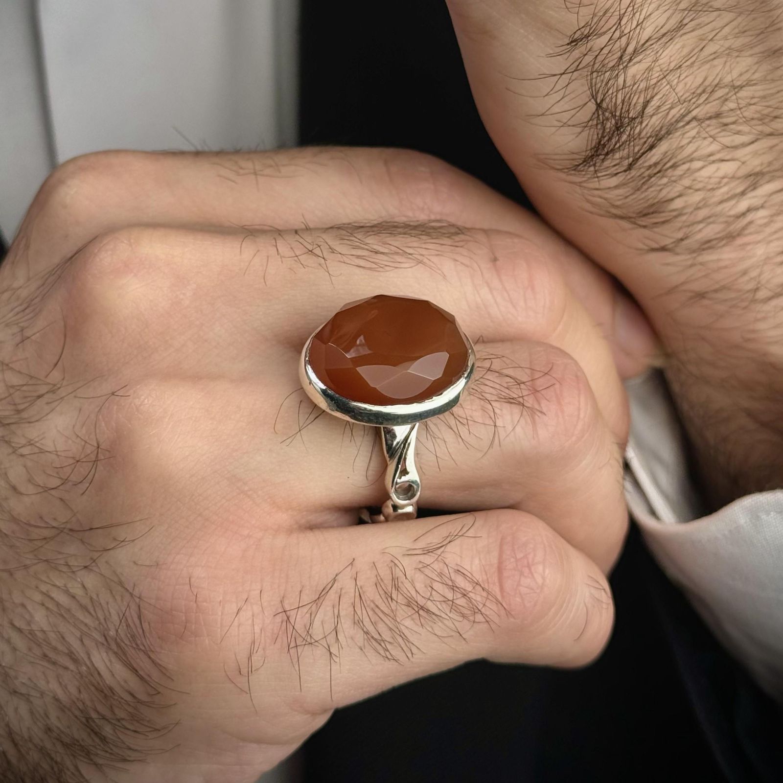انگشتر نقره مردانه مدل رکاب دستساز سنگ عقیق یمنی تراش جواهری کد AM_5039 -  - 2