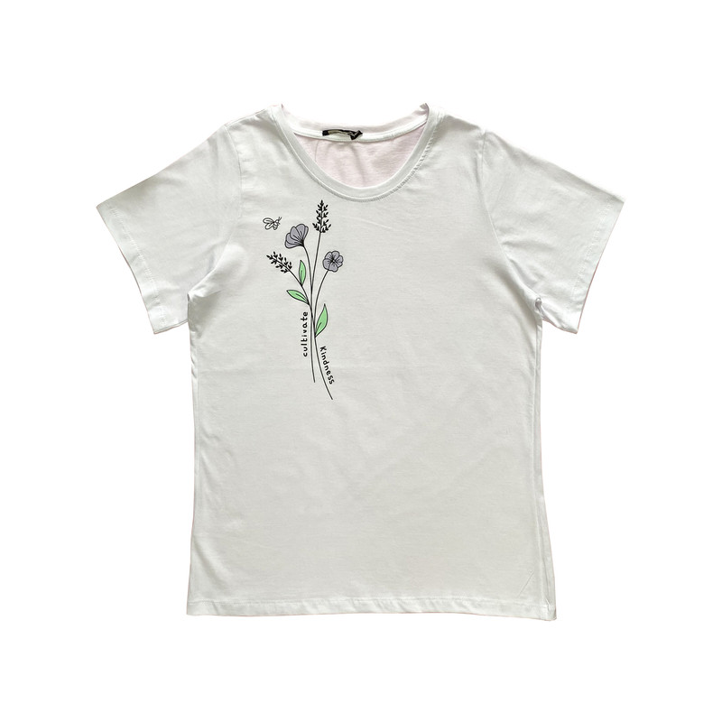 تی شرت آستین کوتاه زنانه مدل گلدار کد 702112 رنگ سفید