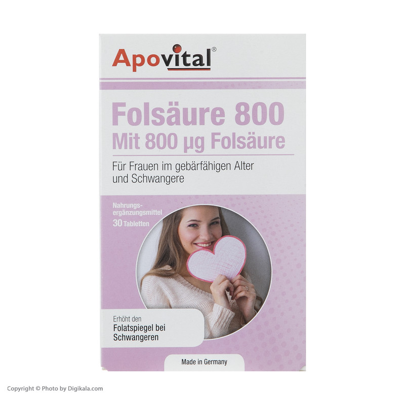 قرص اسید فولیک 800 آپوویتال بسته 30 عددی