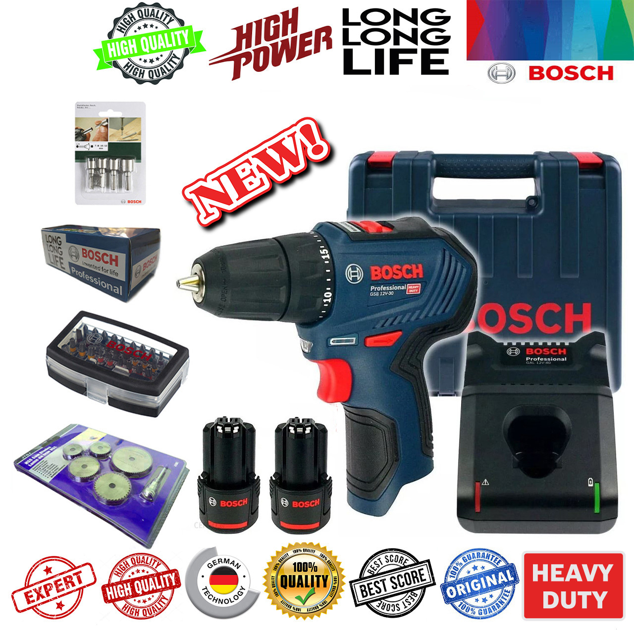 مجموعه 8 عددی دریل شارژی چکشی بوش مدل GSB 12-V30