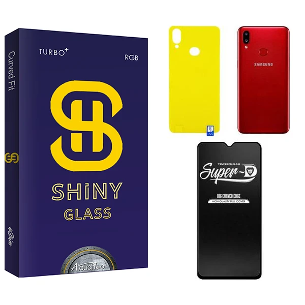محافظ صفحه نمایش شیشه ای آتوچبو مدل Shiny  Super-D مناسب برای گوشی موبایل سامسونگ GALAXY A10s  به همراه محافظ پشت گوشی