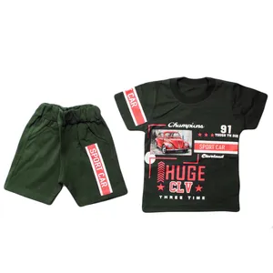 ست تی شرت و شلوارک پسرانه مدل فولکس رنگ سبز