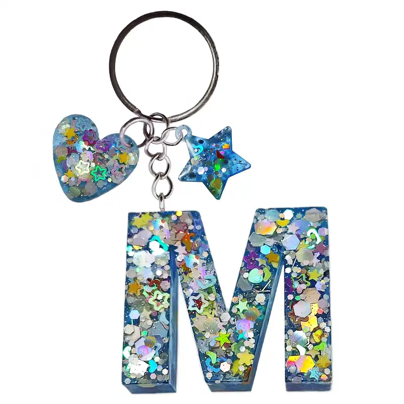 جاکلیدی رزینی مدل هفت رنگ طرح حرف M