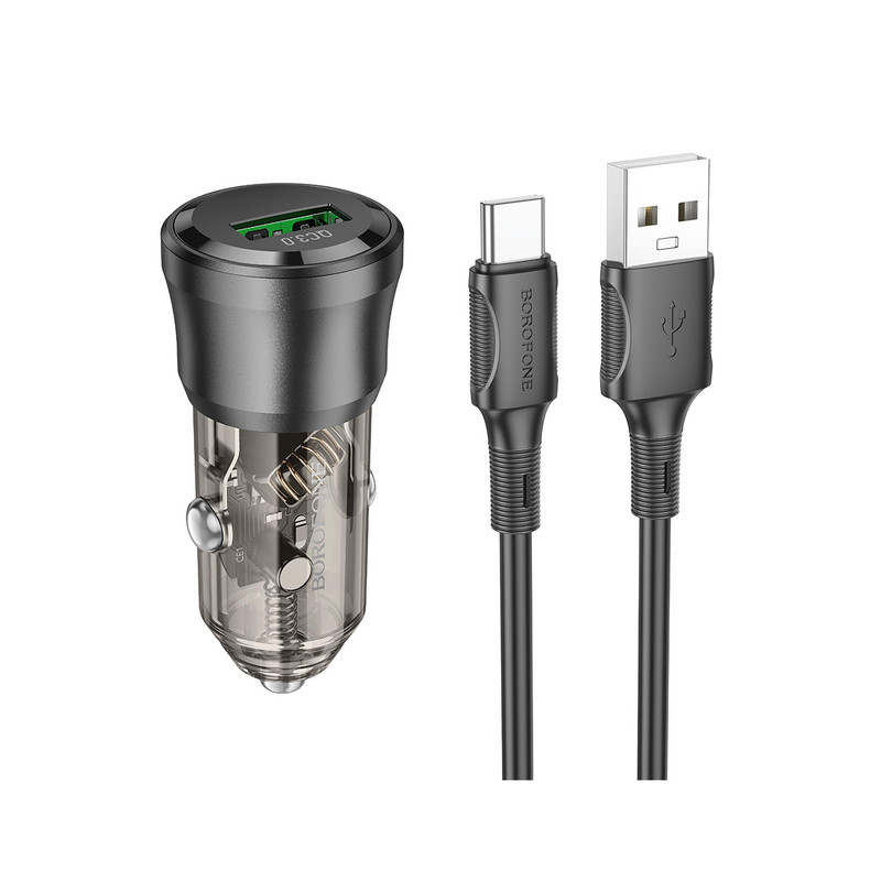 شارژر فندکی 18 وات بروفون مدل BZ23 QC3.0 به همراه کابل تبدیل  usb-c