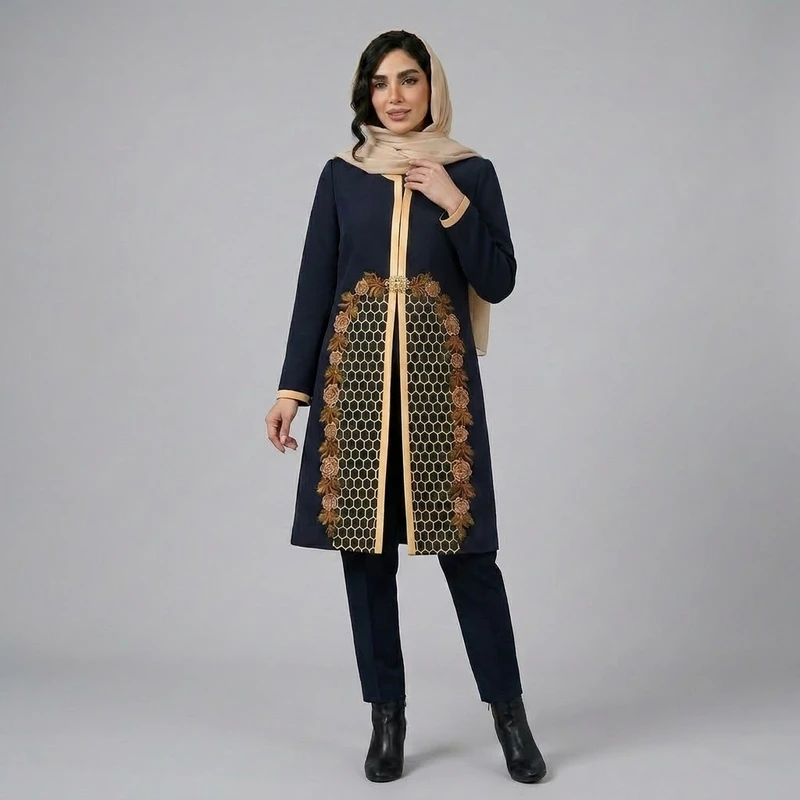 مانتو مجلسی روی زانو زنانه مدل گل آرا
