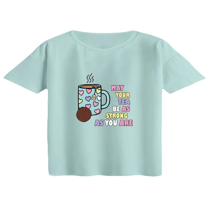 کراپ تی‌شرت آستین کوتاه زنانه مدل چای و کوکی