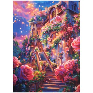 بازی آموزشی نقاشی الماسی مدل خانه پریان و بوته گل رز