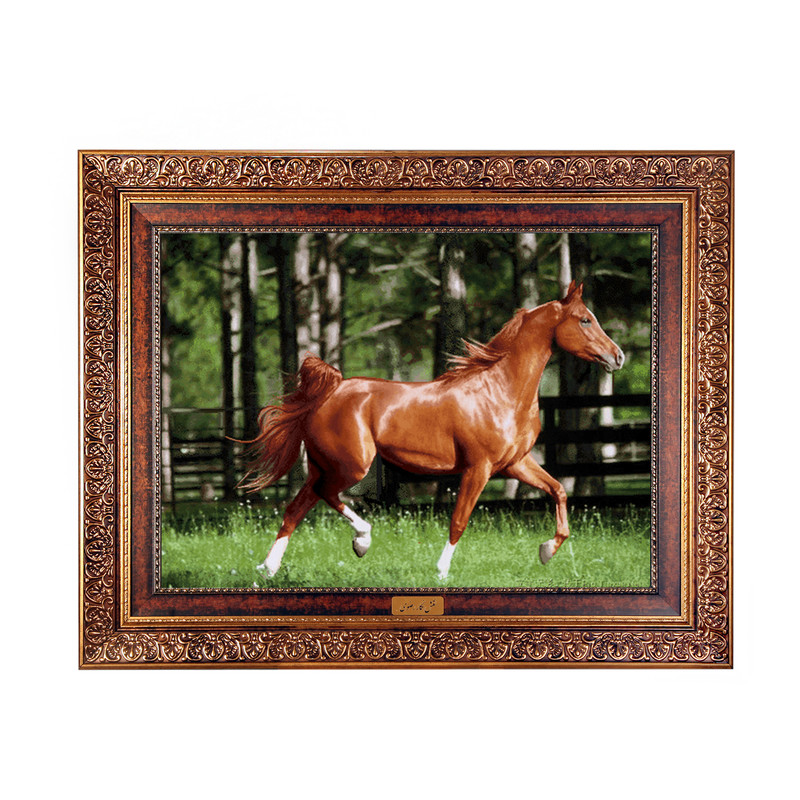 تابلو فرش ماشینی نقش نگار رضوی طرح اسب کد 494C