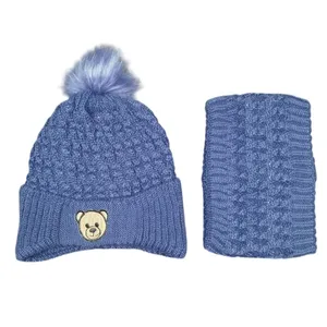 ست کلاه و شال گردن بافتنی بچگانه مدل داخل خز MR