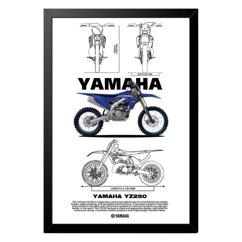 تابلو بکلیت طرح موتور سنگین یاماها YAMAHA YZ250 مدل b-po1546 فریم مشکی