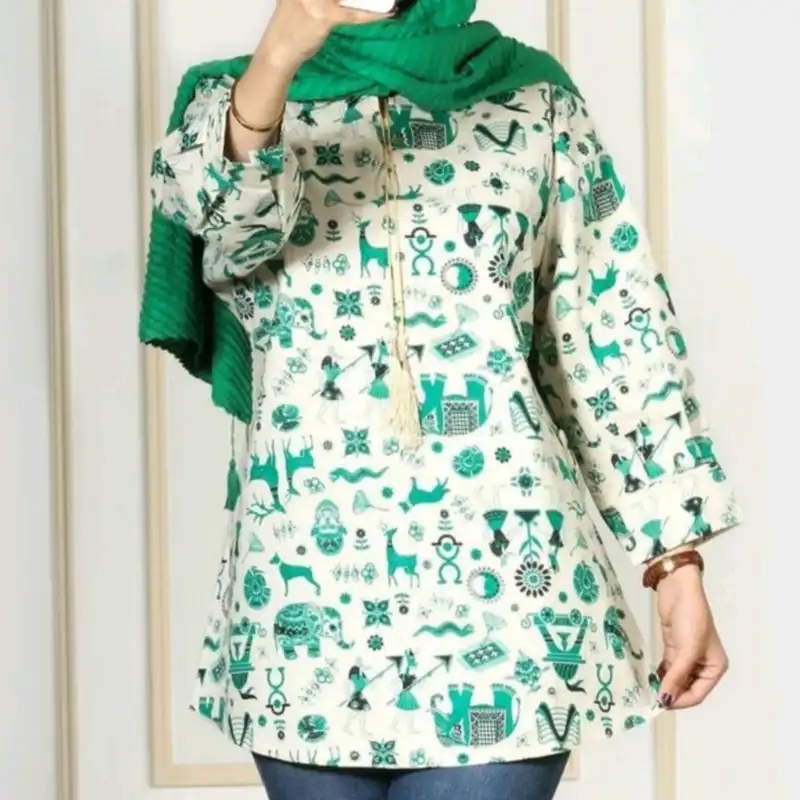 مانتو زنانه مدل لنین طرح فیل رنگ سبز