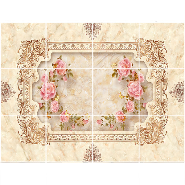 تایل سقفی طرح قاب و گلهای صورتی کد 3D1421-12 سایز 60x60 سانتی متر مجموعه 12عددی