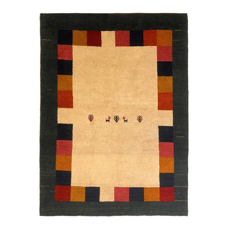 گبه دستبافت قشقایی سه متری کد NKP.RJ0050 زمینه کرم