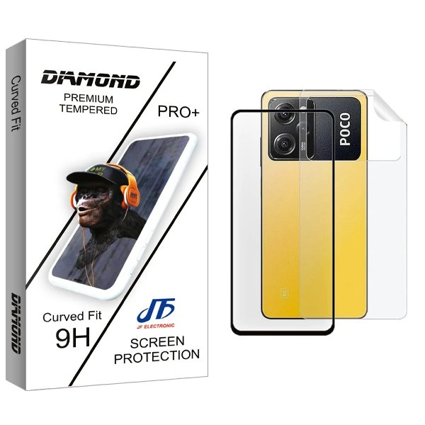 محافظ صفحه نمایش شیشه ای جی اف مدل Diamond مناسب برای گوشی موبایل شیائومی Poco X5 Pro  به همراه محافظ پشت گوشی