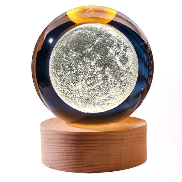 چراغ خواب مدل گوی کریستال 3D طرح ماه 
