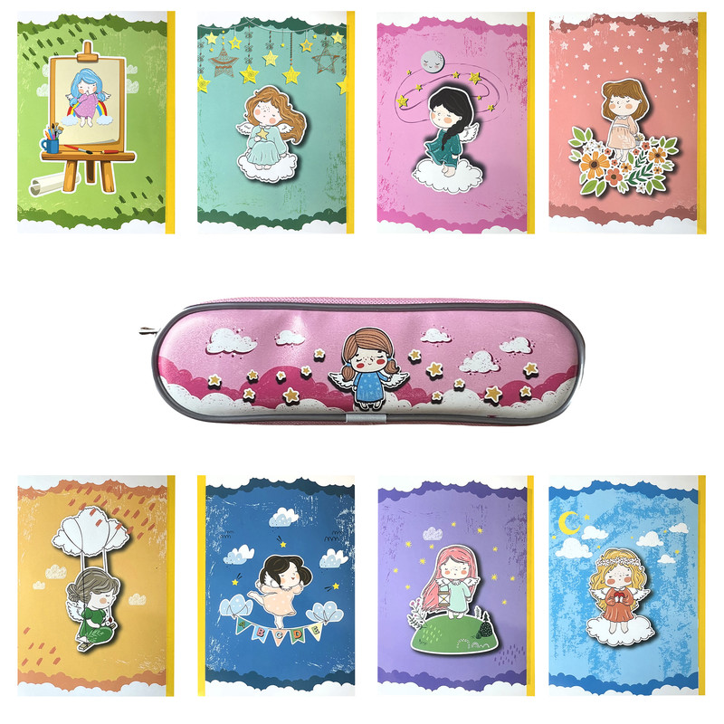 بسته لوازم تحریر پاپکو مدل پرونوت دخترانه کد DR740 مجموعه 9 عددی