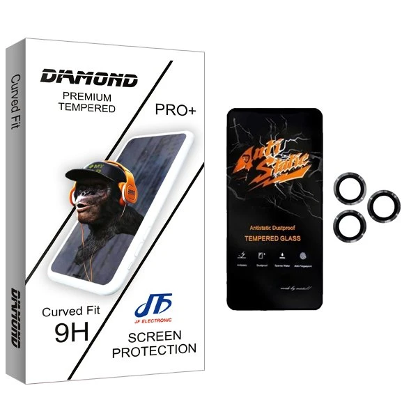 محافظ صفحه نمایش جی اف مدل Diamond Antistatic مناسب برای گوشی موبایل اپل 11 Pro  به همراه محافظ لنز گوشی