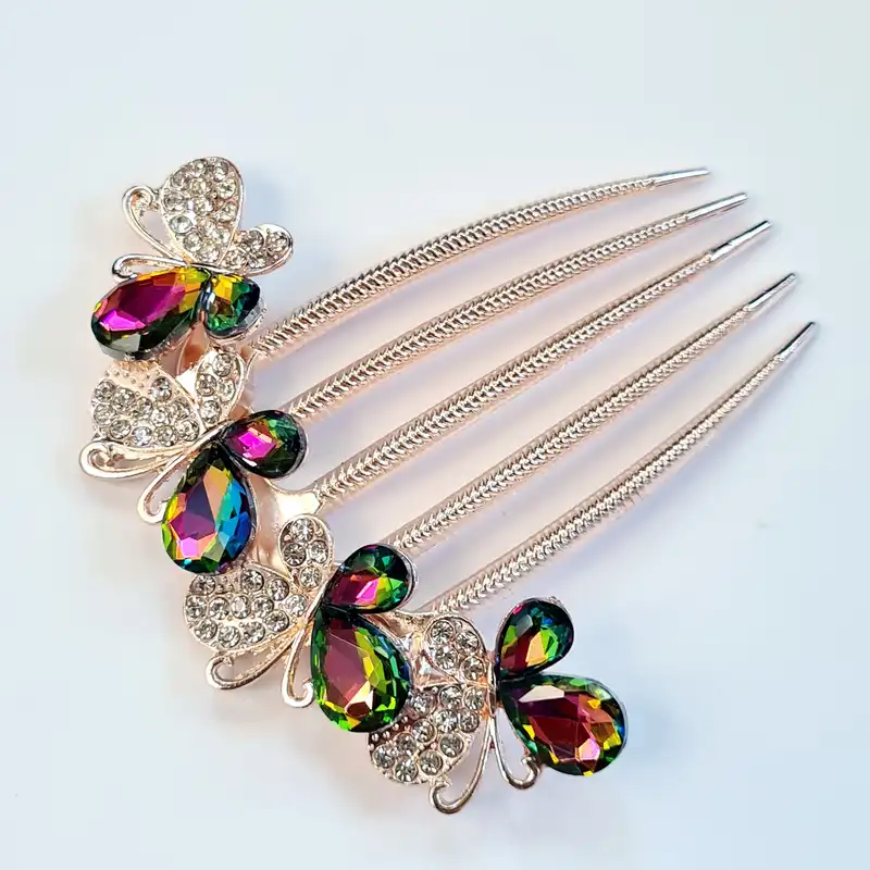 شانه مو زنانه مدل شینیون نیم تاج پروانه نگین دار کد 25