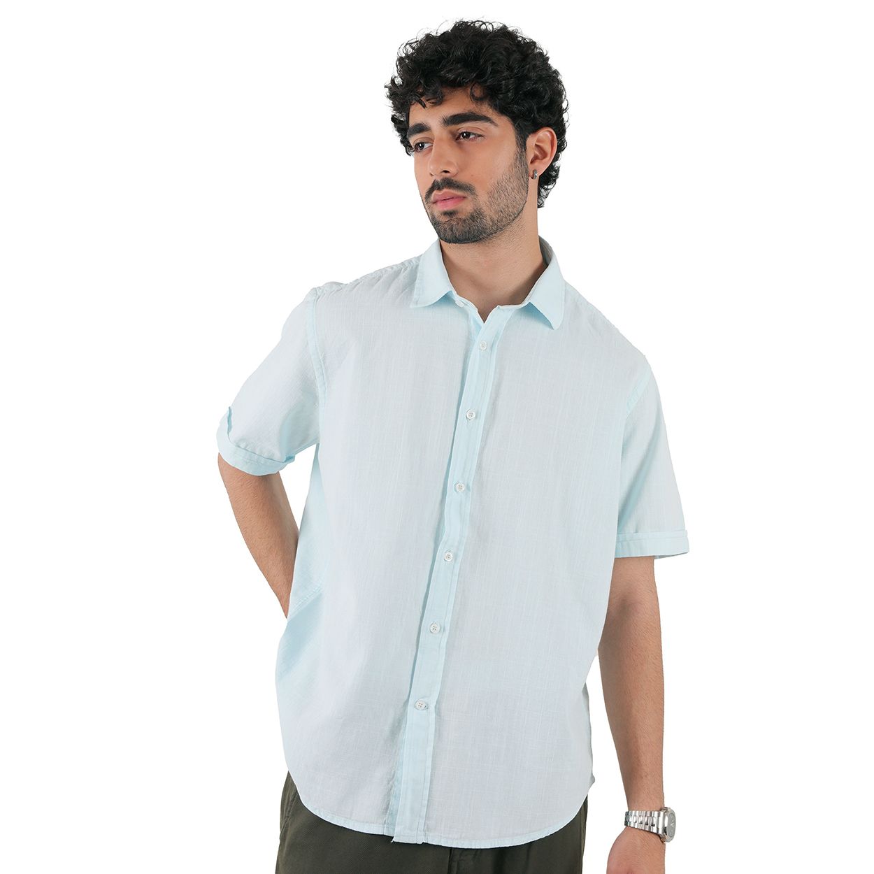 پیراهن آستین کوتاه یقه برگردان مردانه پاتن جامه مدل 04MC8113 رنگ آبی  -  - 3
