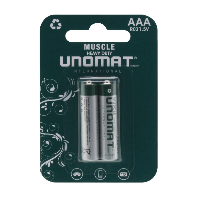 باتری نیم قلمی مدل Unomat Muscle Heavy Duty R03 بسته 2 عددی