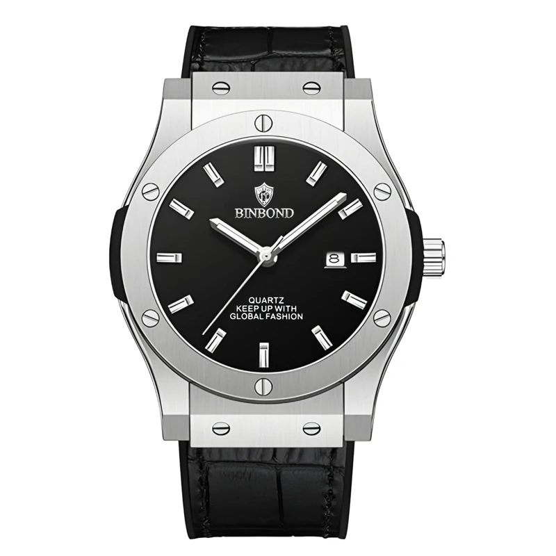 ساعت مچی عقربه‌ای کوارتز مردانه بین باند مدل کلاسیک دی دیت بند چرم کد ۱