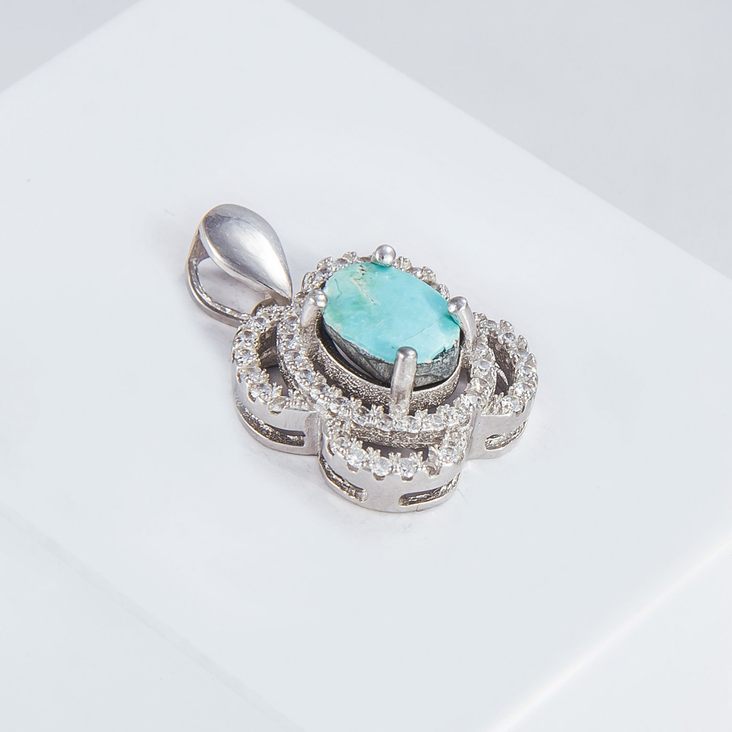 آویز گردنبند نقره زنانه مدل فیروزه نیشابور کد NG1728