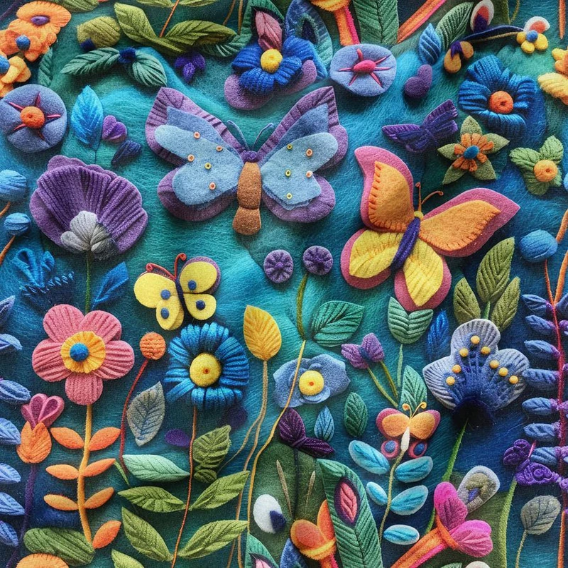 پارچه ملحفه عرض 1.5 متر پارچه باما طرح پنج بعدی گل و پروانه کد 5013548 رنگ آبی