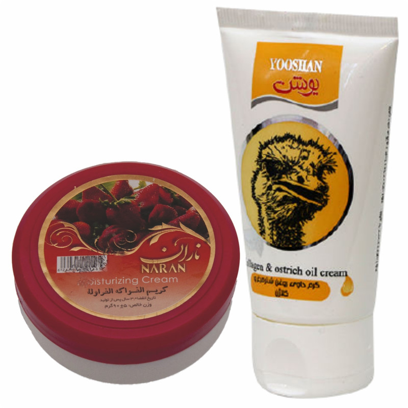 کرم مرطوب کننده یوشن مدل شترمرغ حجم 90 میلی لیتر به همراه کرم مرطوب کننده ناران مدل توت فرنگی وزن 90 گرم