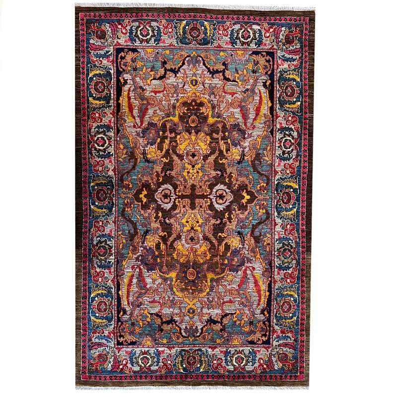 فرش دستبافت ۴ متری مدل مدرن زمینه الوان