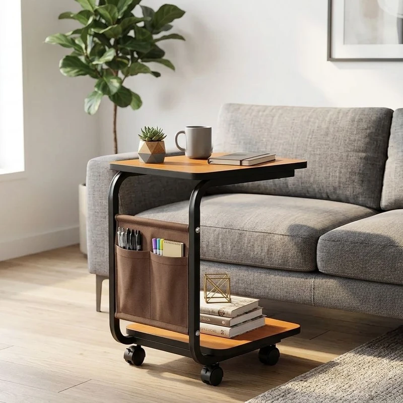 میز جلومبلی مستطیل با پایه فلز و صفحه MDF مدل چرخدار