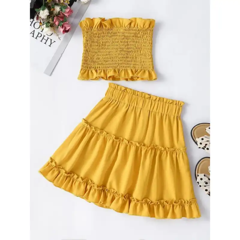 ست نیم تنه و دامن زنانه مدل تابستانی رنگ زرد