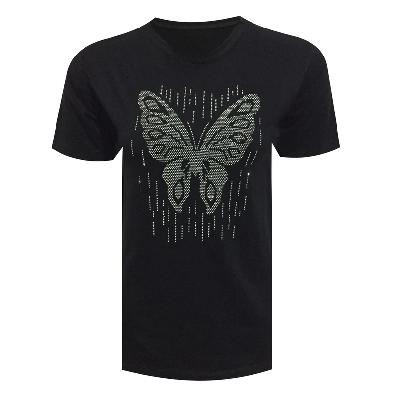 تی شرت آستین کوتاه زنانه مدل نگین دار طرح پروانه کد DKCOP 535