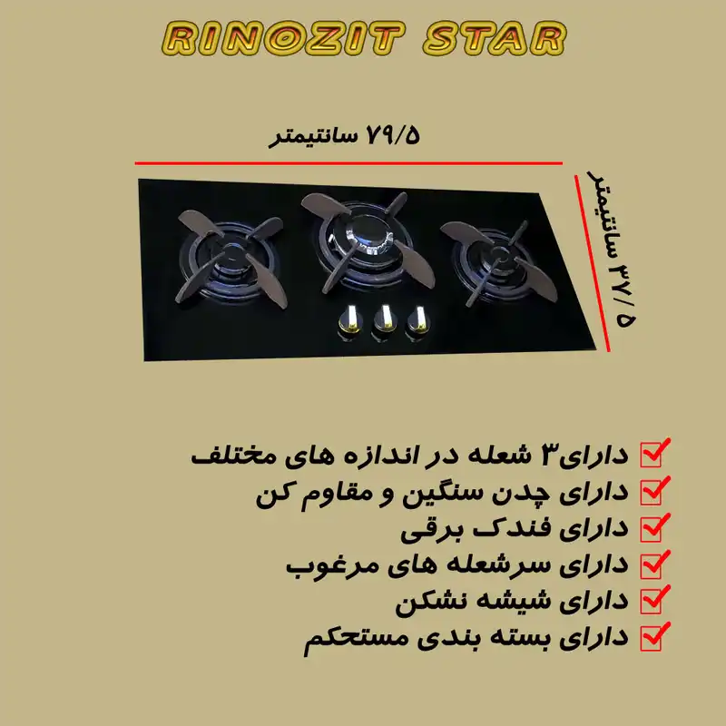 اجاق گاز صفحه ای رینوزیت استار مدل SH3Can