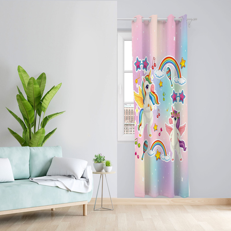 پرده کودک مدل کارتون پونی مخمل پانچی کد 1229a سایز 140x280 سانتی متر 