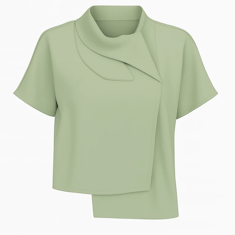 بلوز آستین کوتاه یقه آبشاری زنانه مدل ۲۰۵۴