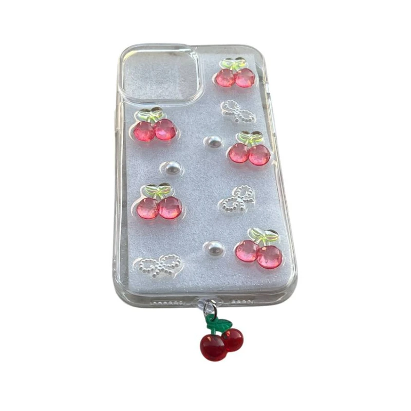 کاور مدل شفاف طرح پاپیون و گیلاس برجسته کد cherry98 مناسب برای گوشی موبایل اپل Iphone 13 promax