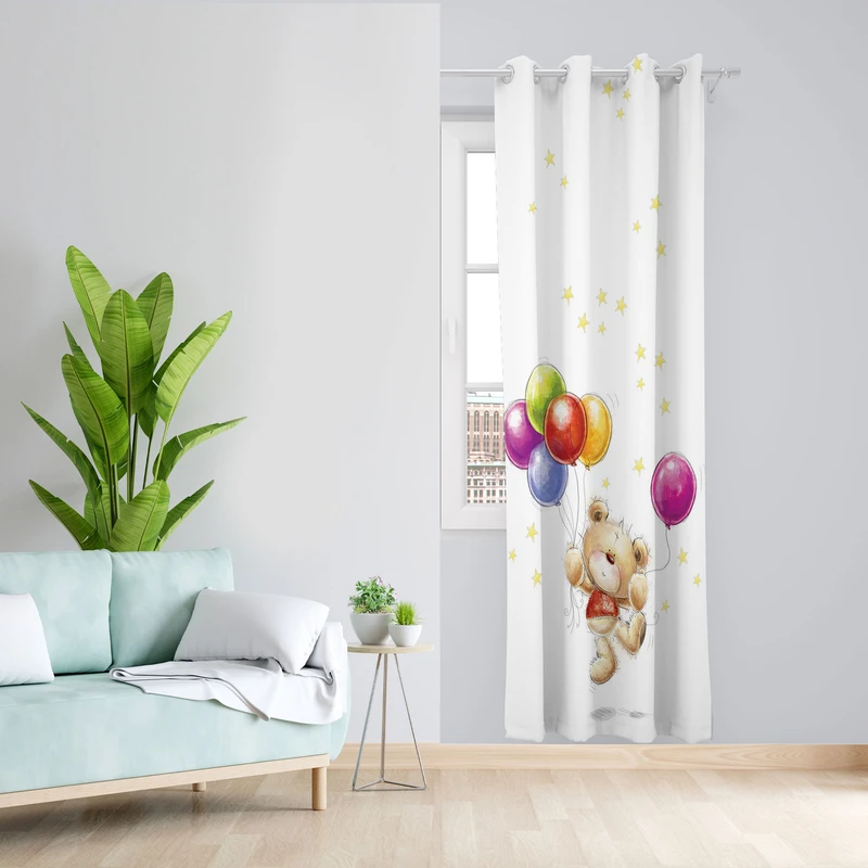  پرده مدل خرس و بادکنک مخمل پانچی کد 364 سایز 140x280 سانتی متر