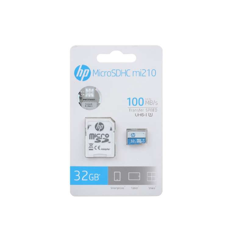 کارت حافظه microSDHC اچ پی مدل MI210 استاندارد UHS-I U1 سرعت 100MBps ظرفیت 32 گیگابایت به همراه آداپتور SD