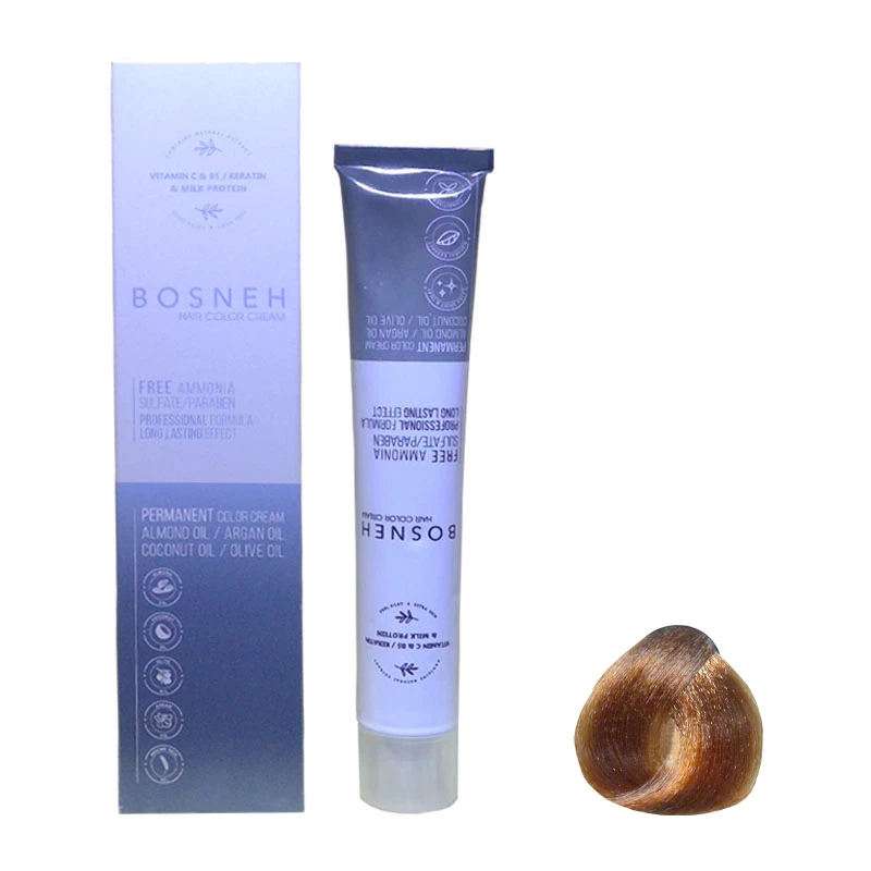 رنگ مو بوسنه مدل FREE AMMONIA شماره 6.43 حجم 100 میلی لیتر رنگ طلایی قهوه ای مسی روشن