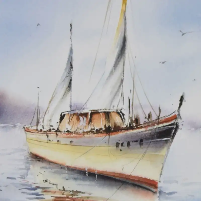 نقاشی آبرنگ طرح قایق 014