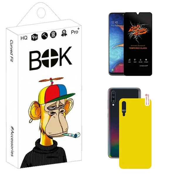 محافظ صفحه نمایش بوک مدل Carbon Antistatic مناسب برای گوشی موبایل سامسونگ Galaxy A50 / A50s / A30s به همراه محافظ پشت گوشی