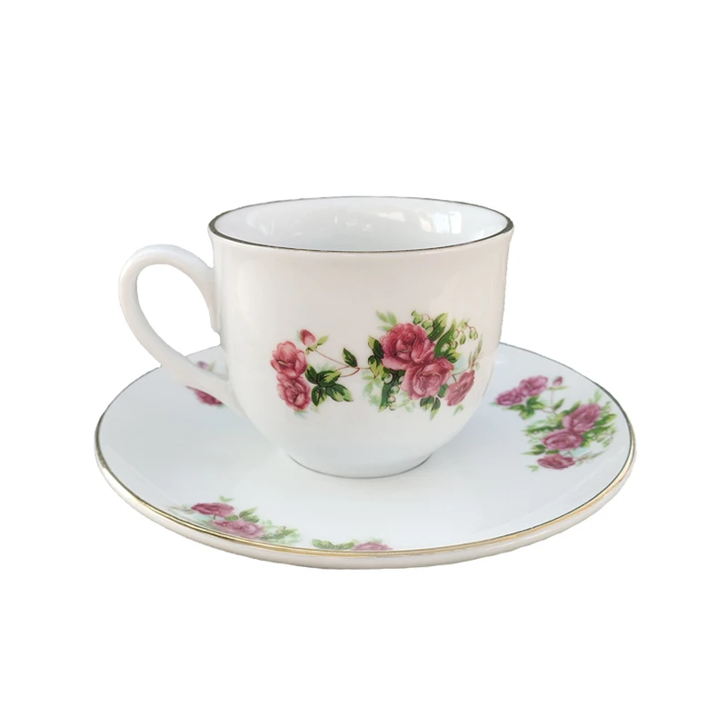 ست فنجان و نعلبکی 2 پارچه مدل گلسرخی لب طلا