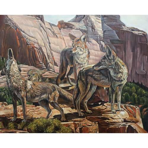 تابلو نقاشی رنگ روغن طرح گله گرگ ها کد 104